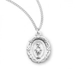 Sterling Silver Oval Miraculous Medal with Floral Border - 18" Chain