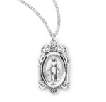 Sterling Silver Oval Miraculous Medal with Angels - 18" Chain