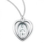 Sterling Silver Pierced Heart Miraculous Medal - 18" Chain