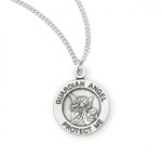 Sterling Silver or Gold-over Sterling Silver Small Round Guardian Angel - 18" Chain