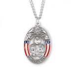 Sterling Silver Oval Military Enameled 3-Way Combination Medal - 24" Chain