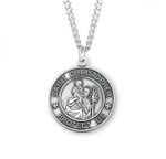 Sterling Silver Round St. Christopher Military Medal - 24" Chain