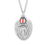 Sterling Silver Army Red, White, and Blue Shield Miraculous Medal - 24" Chain