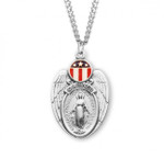 Sterling Silver Marines Shield Red, White & Blue Miraculous Medal - 24" Chain
