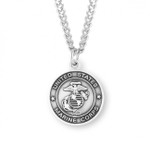 Sterling Silver St. Michael Marine Corps Medal - 24" Chain