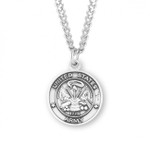 Sterling Silver Round St. Michael Army Medal - 24" Chain