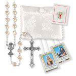 White Satin Pearl Rosary Set