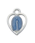 Rhodium-Plated Blue Enameled Miraculous Heart Pendant 