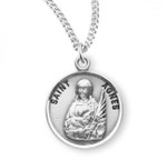 Sterling Silver Round St. Agnes Medal - 18" Chain