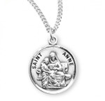 Sterling Silver Round St. Anne Medal - 18" Chain