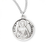 Sterling Silver Round St. Barbara Medal - 18" Chain