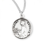 Sterling Silver Round St. Cecilia Medal - 18" Chain