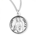 Sterling Silver Round St Julia Medal - 18" Chain