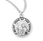 Round St. John of the Cross Sterling silver medal with a 20" genuine rhodium plated chain. Comes in a deluxe velour gift box. Engraving option available. Made in the USA