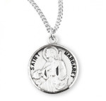 Sterling Silver Round St. Margaret Medal - 18" Chain