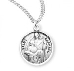 Sterling Silver Round St. Raphael the Archangel Medal - 20" Chain