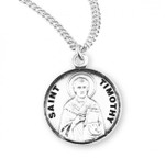 Sterling Silver Round St. Timothy Medal - 20" Chain