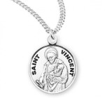 Sterling Silver Round St. Vincent Medal - 20" Chain