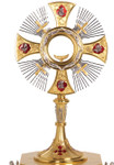 24K Gold & Silver-Plated Eucharistic Monstrance with Red Enamel Accents – 18" H