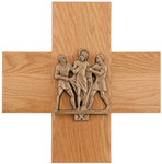 Antique Bronze Stations of the Cross on Oak Cross Plaques – Set of 14