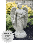 Rosebud Angel Outdoor Cement Garden Statue - 28"