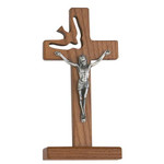 Holy Spirit Walnut Finish Standing Crucifix - 6"