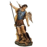 Saint Michael, Patron Saint of Policeman, Fireman & Armed Forces. Resin/Stone Mix ~ 26.5"H 1x 5.25"W x 13"D