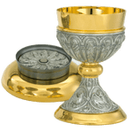 Two-Tone Apostles Motif Chalice & Bowl Paten and Matching Ciborium