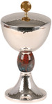 Bright Silver-Plated Hammered Ciborium with Bloodstone Node & 24K Gold-Lined Cup – 370 Host Capacity
