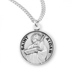 Sterling Silver Round St. Aidan Medal - 20" Chain