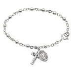 3MM Sterling Silver Beaded Bracelet with Miraculous Medal and Crucifix