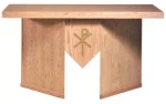 Portable Wooden Church Altar with Gold Chi Rho Emblem 