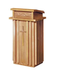 Wooden Church Lectern with Cross & Decorative Carved Trim - 46"