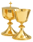 24K Gold Plate Chalice & Well Paten and Matching Ciborium 