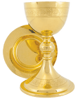 24K Gold-Plated Etched Chalice & Deep Well Paten and Matching Etched Ciborium 