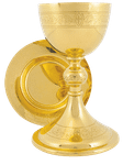 24K Gold-Plated Etched Chalice & Deep Well Paten and Matching Etched Ciborium 
