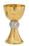 24K Gold Two-Tone Hammered Chalice & Bowl Paten and Matching Ciborium 