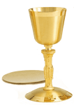 24K Gold-Plated Wheat Stem Chalice & Scale Paten and Matching Ciborium - Satin Finish
