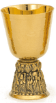 24K Gold-Plate Communion Cup with Apostles Stem - Hammered Finish