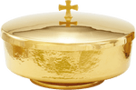 24K Gold-Plated Communion Bowl with Cover - Hammered Finish 