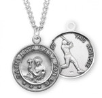 Sterling Silver Round St. Rita Baseball Medal - 24" Chain