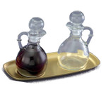 Glass Cruet Set with Polished Brass Tray 