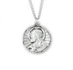 Sterling Silver Round Sacred Heart of Jesus Scapular Medal - 24" Chain