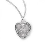 Sterling Silver Heart Shaped Sacred Heart of Jesus Scapular Pendant - 18" Chain