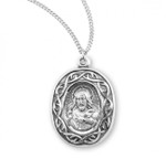 Sterling Silver Oval "Crown of Thorns" Scapular Medal - 18" Chain