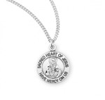 Sterling Silver or Gold-over Sterling Silver Round Sacred Heart of Jesus Medal  - 18" Chain