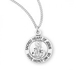 Sterling Silver or Gold-over Sterling Silver Small Round Sacred Heart of Jesus Medal - 18" Chain