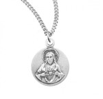 Sterling Silver Round Sacred Heart of Jesus Medal - 18" Chain
