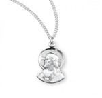 Sterling Silver Small Sacred Heart of Jesus Profile Pendant - 18" Chain