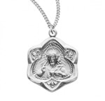 Sterling Silver Sacred Heart of Jesus Quatrefoil Medal - 18" Chain